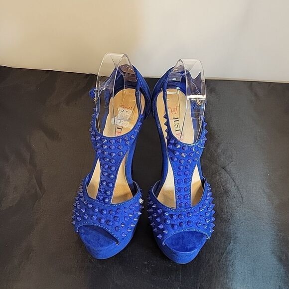 JUSTFAB  PYRAMID STUD DETAILS PEEP TOE ANKLE STRAP HIGH HEEL STILETTOS SANDAL - Picture 4 of 14